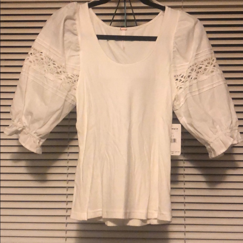 NWT free people boho white blouse lace details